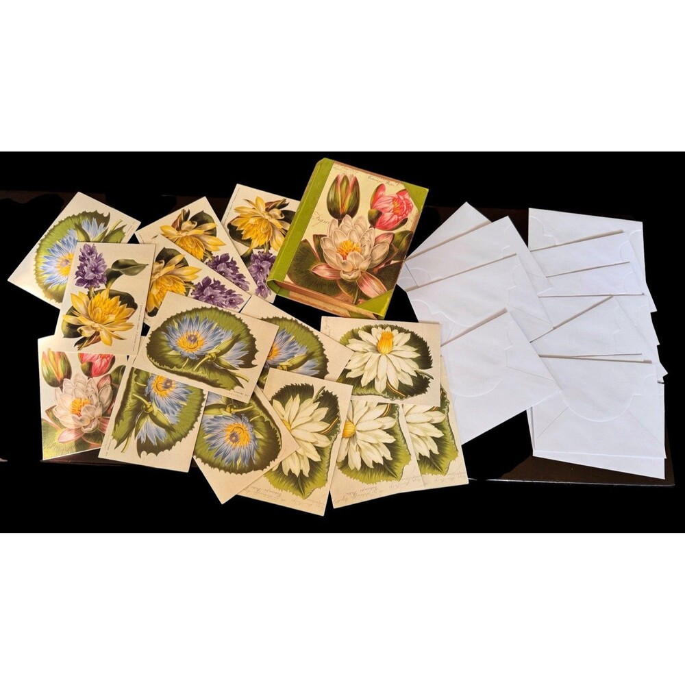 VTG 2006 Michel Design Works 14 Cards - 12 Envelopes Storage Box Water Lilies